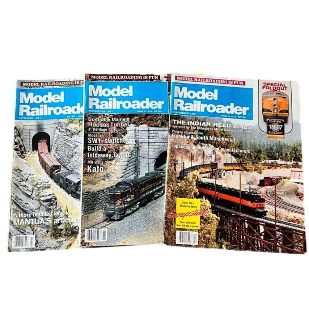 3 Issues Model Railroader Magazine October November December 1991 Train Articles